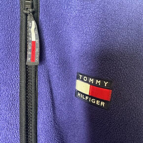 Vintage Tommy Hilfiger Mens Full-Zip 90s Logo Retro Purple Fleece Jacket Small - Picture 3 of 7